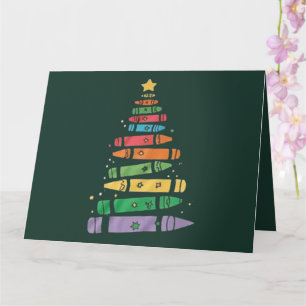 Weihnachtslehrer Buntstift Baum Hübsche Xmas Licht Karte