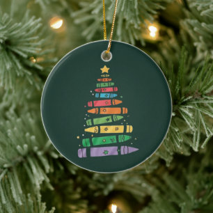 Weihnachtslehrer Buntstift Baum Hübsche Xmas Licht Keramik Ornament
