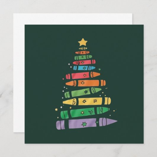 Weihnachtslehrer Crayon Tree Niedliche Weihnachtsb Einladung (Vorne/Hinten)