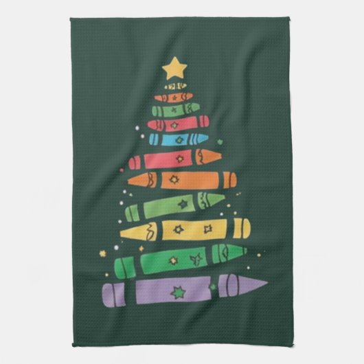 Weihnachtslehrer Crayon Tree Niedliche Weihnachtsb Geschirrtuch (Vertikal)
