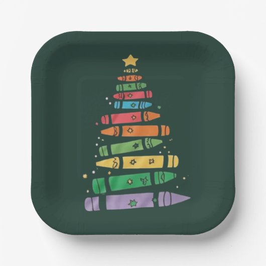Weihnachtslehrer Crayon Tree Niedliche Weihnachtsb Pappteller (Vorderseite)