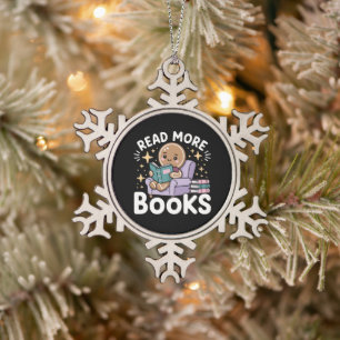 Weihnachtslehrer liest mehr Bücher lustig  Schneeflocken Zinn-Ornament