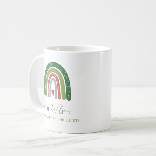 Weihnachtslehrer Rainbow Nice List Kaffeetasse (Vorderseite Links)