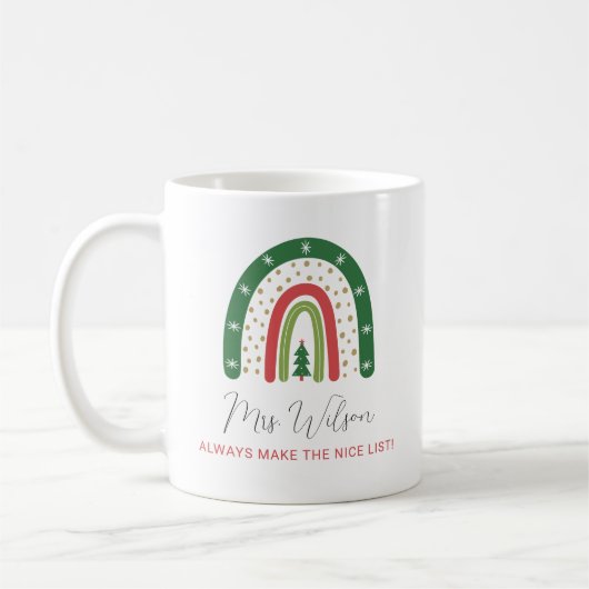 Weihnachtslehrer Rainbow Nice List Kaffeetasse (Links)