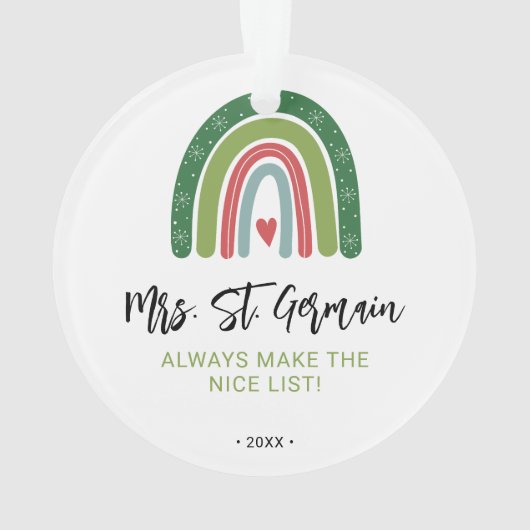 Weihnachtslehrer Rainbow Nice List Ornament (Rückseite)