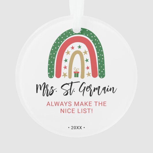 Weihnachtslehrer Rainbow Nice List Ornament (Rückseite)