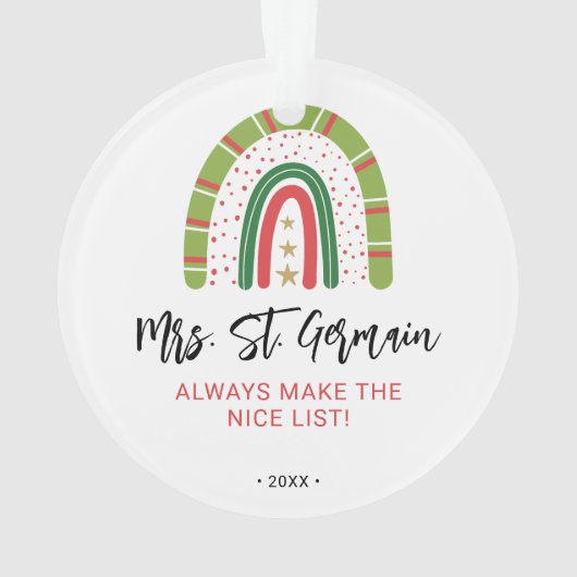 Weihnachtslehrer Rainbow Nice List Ornament (Rückseite)