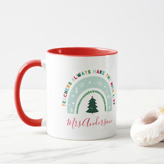 Weihnachtslehrer Regenbogen schöne Liste niedliche Tasse (Mit Donut)