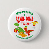 Weihnachtslehrer Wertschätzung Kinder Dinosaurier Button (Vorderseite)