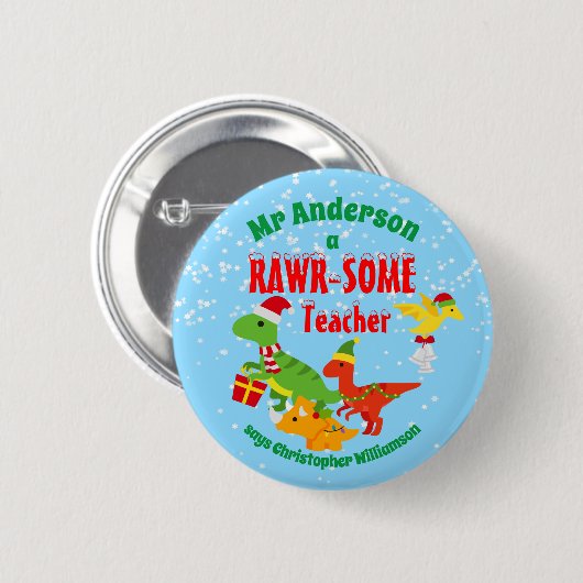 Weihnachtslehrer Wertschätzung Kinder Dinosaurier  Button (Vorne & Hinten)