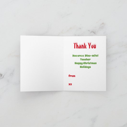 Weihnachtslehrer Wertschätzung Kinder Dinosaurier Dankeskarte (Innenseite)