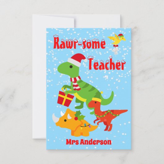 Weihnachtslehrer Wertschätzung Kinder Dinosaurier Dankeskarte (Vorderseite)