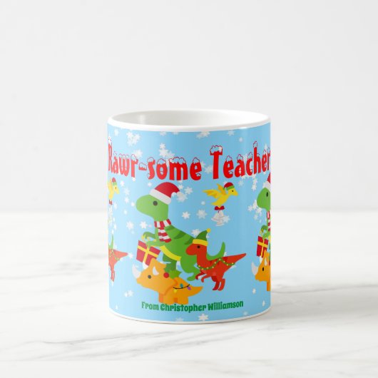 Weihnachtslehrer Wertschätzung Kinder Dinosaurier Kaffeetasse (Mittel)