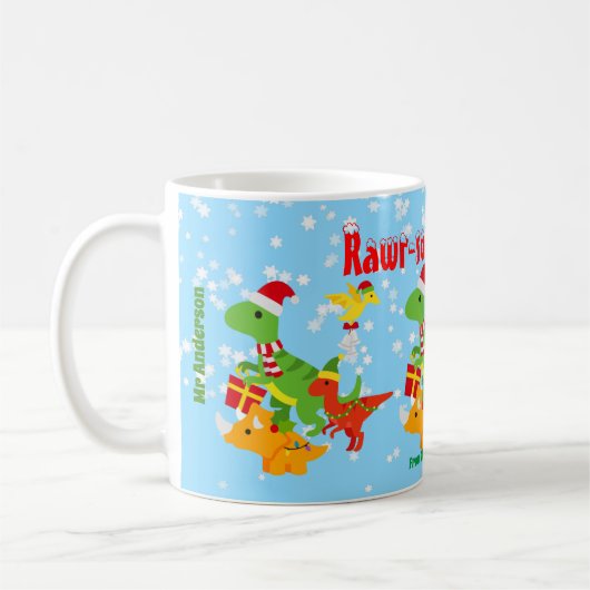 Weihnachtslehrer Wertschätzung Kinder Dinosaurier Kaffeetasse (Links)