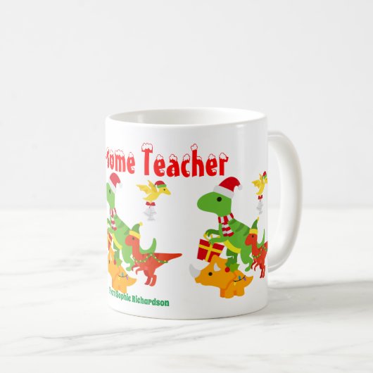 Weihnachtslehrer Wertschätzung Kinder Dinosaurier Kaffeetasse (VorderseiteRechts)