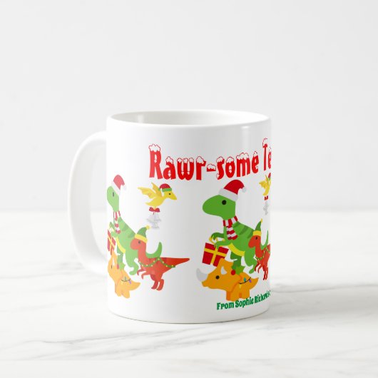 Weihnachtslehrer Wertschätzung Kinder Dinosaurier Kaffeetasse (Vorderseite Links)