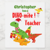 Weihnachtslehrer Wertschätzung Kinder Dinosaurier Weinetikett (Einzelnes Label)
