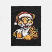 Weihnachtsleopard mit Bier-Comic Fleecedecke (Vorderseite)