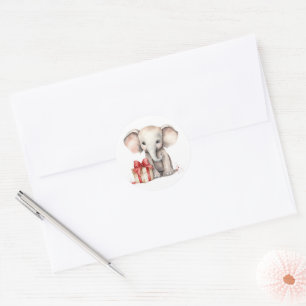 Weihnachtslephe mit Geschenk Runder Aufkleber
