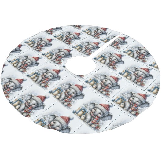 Weihnachtslephon mit Geschenken Polyester Weihnachtsbaumdecke (Schrägansicht)