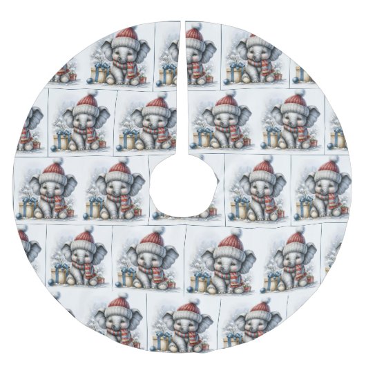 Weihnachtslephon mit Geschenken Polyester Weihnachtsbaumdecke (Vorderseite)