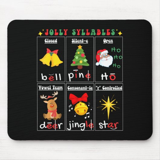 Weihnachtsleselehrer Silbentypen Phonemisch Mousepad (Vorne)