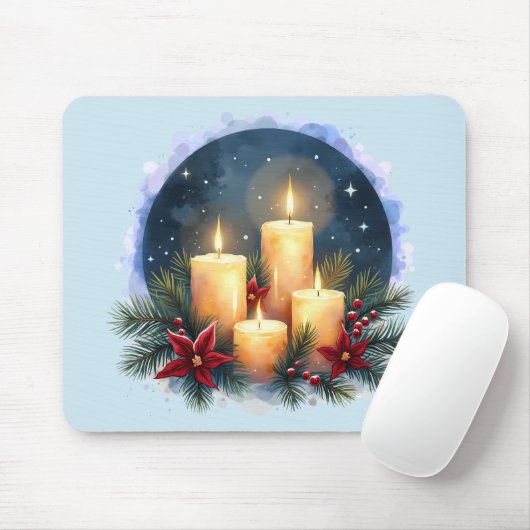 Weihnachtsleuchte mit Poinsettias Mousepad (Mit Mouse)