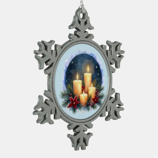 Weihnachtsleuchte mit Poinsettias Schneeflocken Zinn-Ornament (Links)