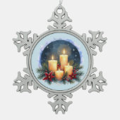 Weihnachtsleuchte mit Poinsettias Schneeflocken Zinn-Ornament (Vorderseite)