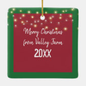 Weihnachtsleuchten auf einem grünen Bauerntraktor Keramikornament (Rückseite)