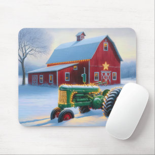 Weihnachtsleuchten auf einem grünen Bauerntraktor Mousepad