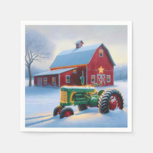 Weihnachtsleuchten auf einem grünen Bauerntraktor Serviette
