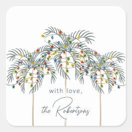 Weihnachtsleuchten auf Palmen Custom Square Stick Quadratischer Aufkleber