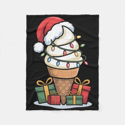 Weihnachtsleuchten Eiscreme mit Weihnachtsmannmütz Fleecedecke (Vorderseite)