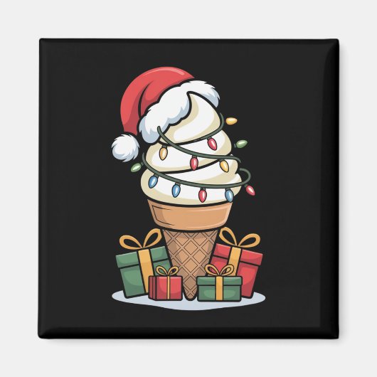 Weihnachtsleuchten Eiscreme mit Weihnachtsmannmütz Magnet (Vorne)