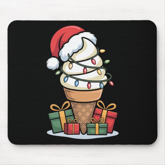 Weihnachtsleuchten Eiscreme mit Weihnachtsmannmütz Mousepad (Vorne)
