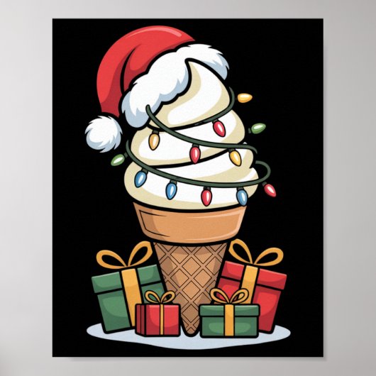 Weihnachtsleuchten Eiscreme mit Weihnachtsmannmütz Poster (Vorne)