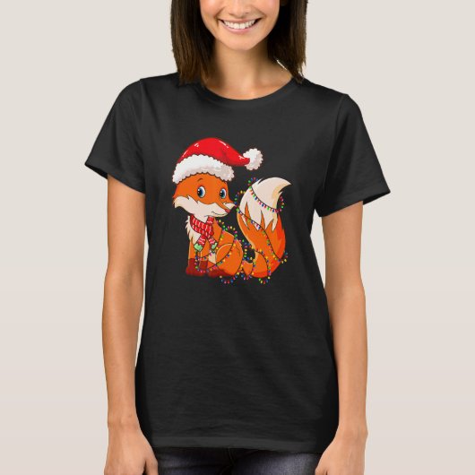 Weihnachtsleuchten Fox mit Weihnachtshut Niedlich  T-Shirt (Vorderseite)