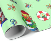 Weihnachtsleuchten im grünen Hintergrund Geschenkpapier (Rolleneckpunkt)