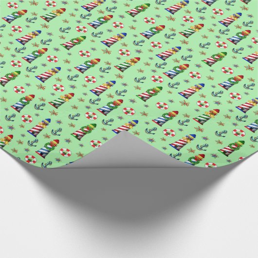 Weihnachtsleuchten im grünen Hintergrund Geschenkpapier (Ecke)