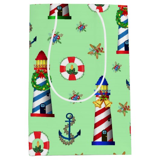 Weihnachtsleuchten im grünen Hintergrund Mittlere Geschenktüte (Vorderseite)