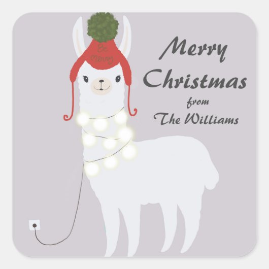 Weihnachtsleuchten im weißen Lama eingesteckt Quadratischer Aufkleber (Vorderseite)