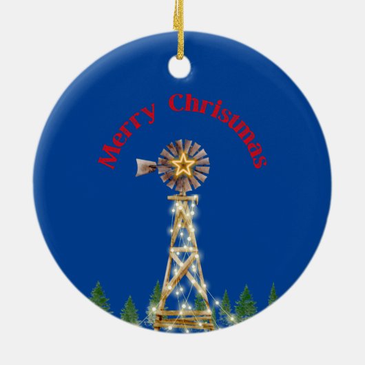 Weihnachtsleuchten in Windmühle Keramik Ornament (Hinten)