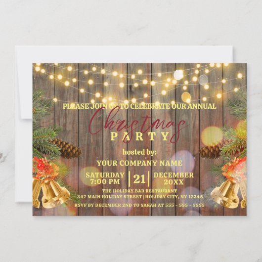 Weihnachtsleuchten Pine Cones Bells auf Rustikalem Einladung (Vorderseite)