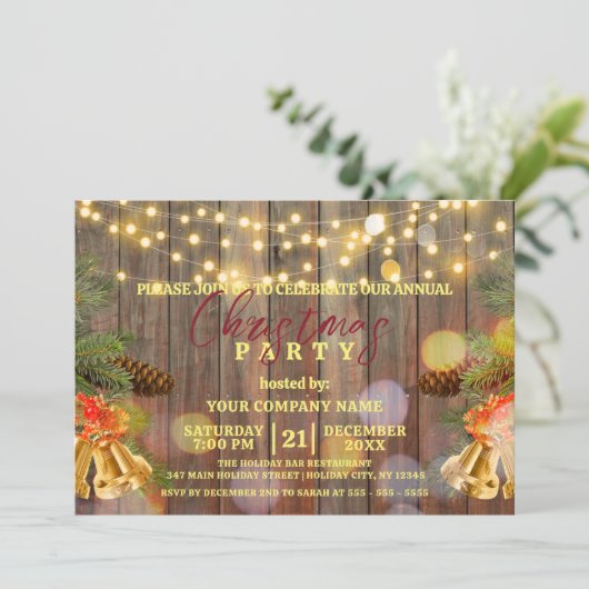 Weihnachtsleuchten Pine Cones Bells auf Rustikalem Einladung (Stehend Vorderseite)