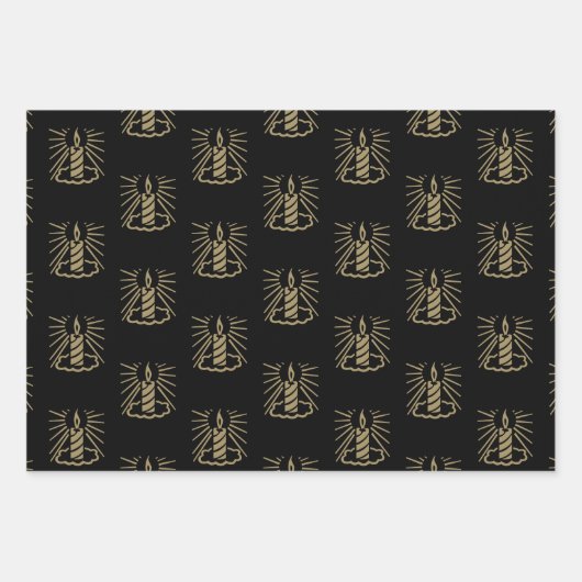 Weihnachtsleuchten Rot-Schwarz-Goldkerzen niedlich Geschenkpapier Set (Vorderseite 3)