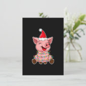 Weihnachtsleuchten Schwein mit Weihnachtshut - Fun Einladung (Stehend Vorderseite)