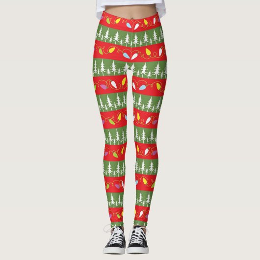 Weihnachtsleuchten und Bäume Leggings (Vorderseite)