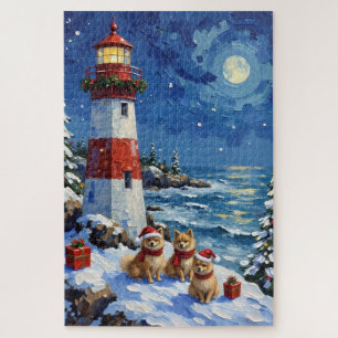 Weihnachtsleuchtturm-Feiertag der Pomeranian Puzzle