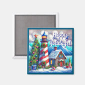WeihnachtsLeuchtturm Nautical Personalisiert Magnet (Vorderseite/Rückseite)